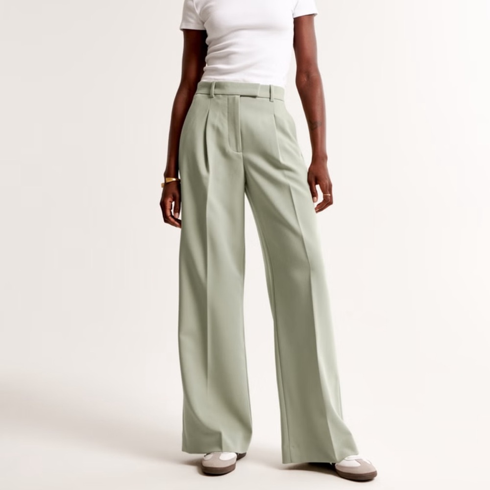 Abercrombie & Fitch Women's Wide Leg Pants - Light Green LONG